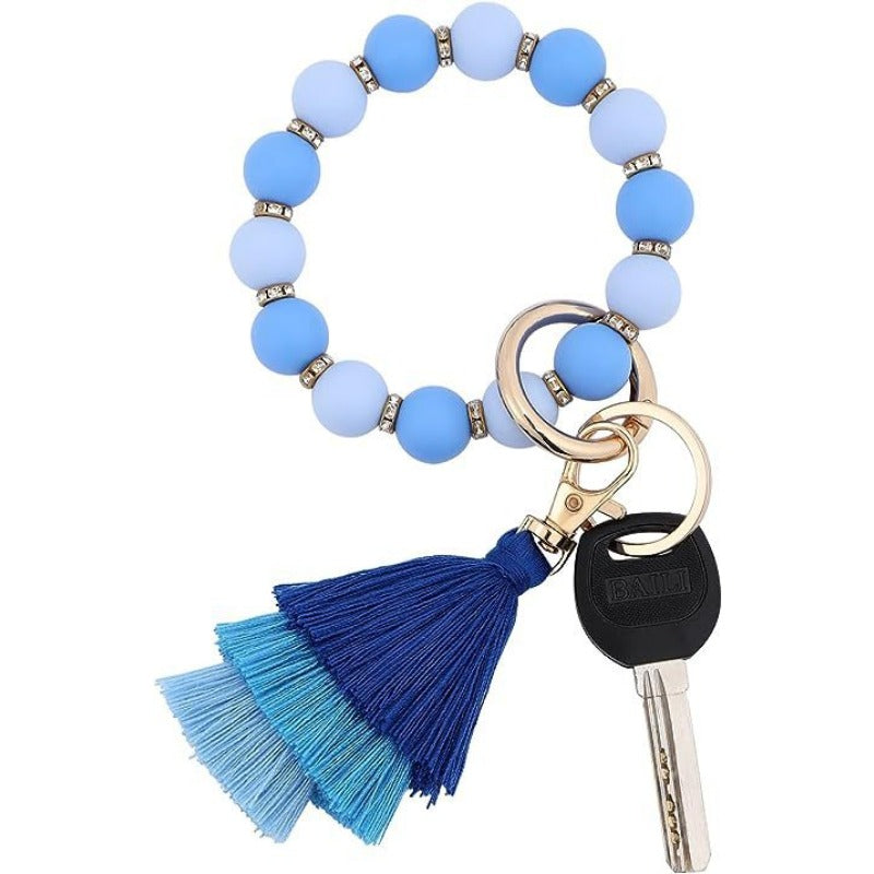 Wholesale Leopard Pattern Silicone Beads Three Layer Thread Tassel Wrist Keychain